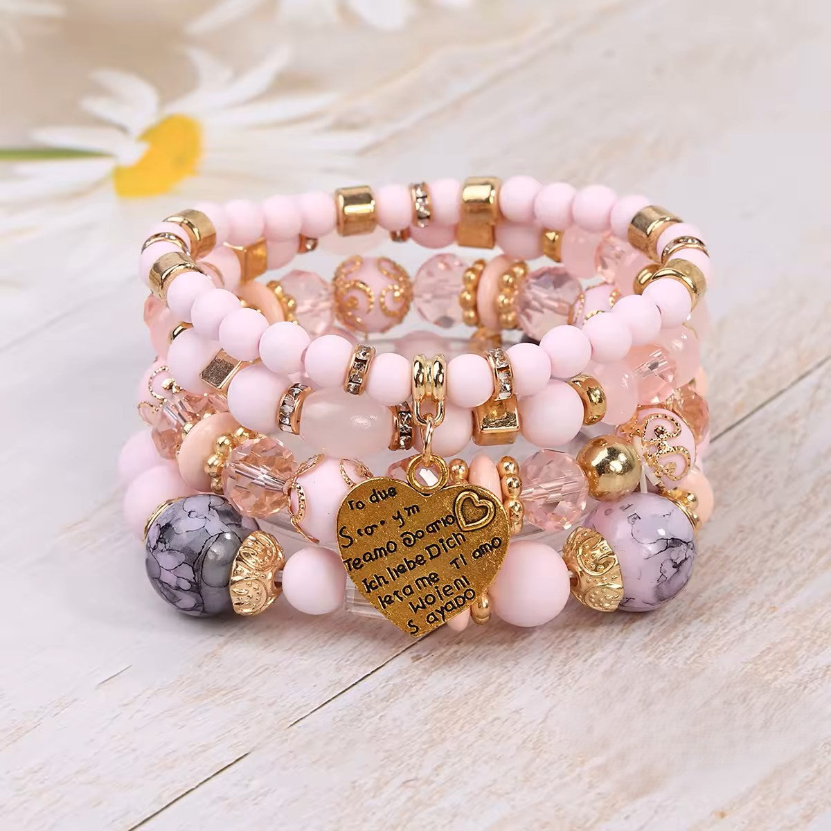 Ensemble de Bracelets Rose & Doré – Élégance Romantique